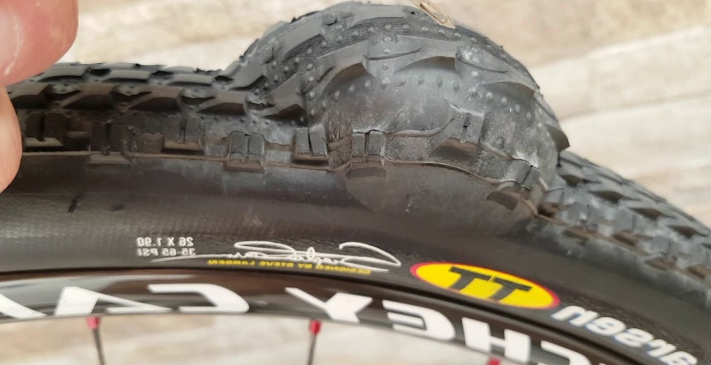 blistered mountain bike tyre